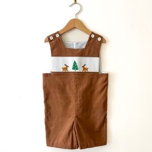 REMEMBER NGUYEN EUC Hand Smocked Corduroy Christmas Reindeer Jon Jon